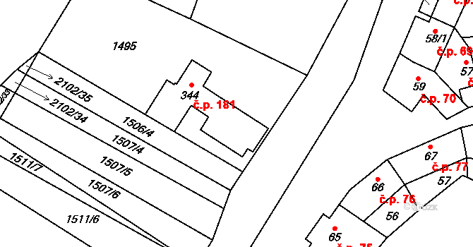 Tučapy 181 na parcele st. 344 v KÚ Tučapy u Vyškova, Katastrální mapa