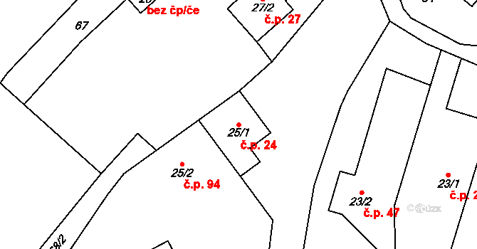 Rozhovice 24 na parcele st. 25/1 v KÚ Rozhovice, Katastrální mapa