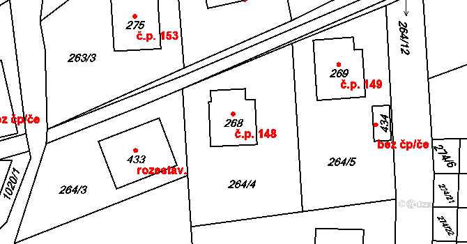 Prosetín 148 na parcele st. 268 v KÚ Prosetín u Hlinska, Katastrální mapa