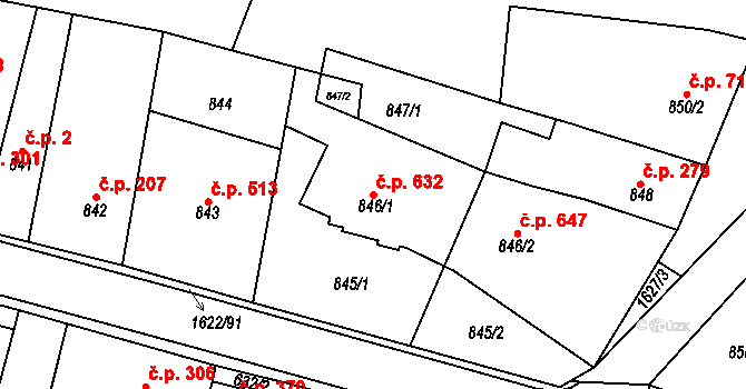 Drnovice 632 na parcele st. 846/1 v KÚ Drnovice u Vyškova, Katastrální mapa