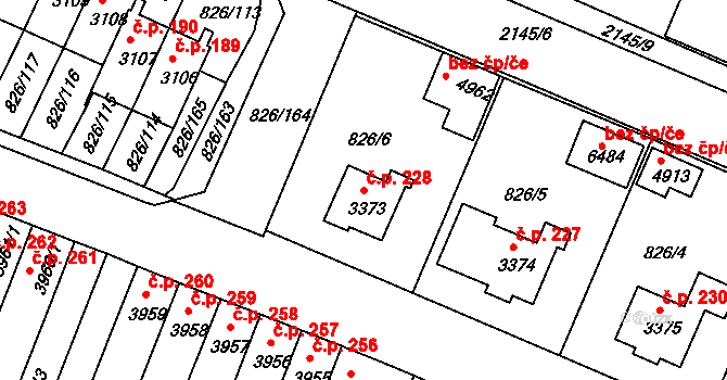 Václavské Předměstí 228, Písek na parcele st. 3373 v KÚ Písek, Katastrální mapa