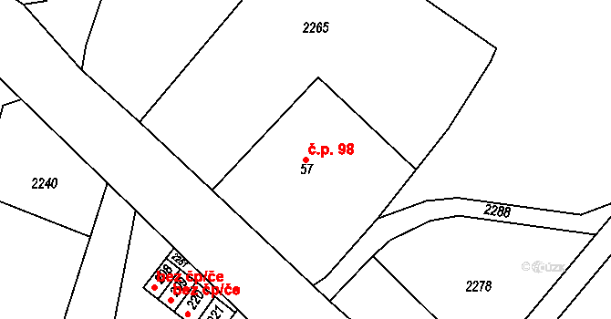 Prostřední Lipka 98, Králíky na parcele st. 57 v KÚ Prostřední Lipka, Katastrální mapa