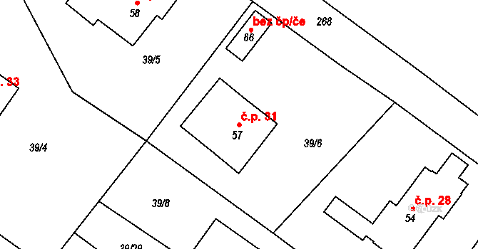 Dvořisko 31, Choceň na parcele st. 57 v KÚ Dvořisko, Katastrální mapa