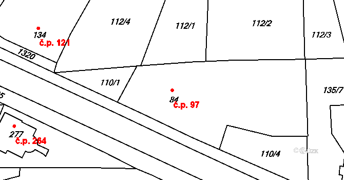 Kaznějov 97 na parcele st. 84 v KÚ Kaznějov, Katastrální mapa