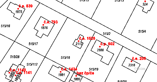 Hradištko 1526 na parcele st. 2112 v KÚ Hradištko pod Medníkem, Katastrální mapa