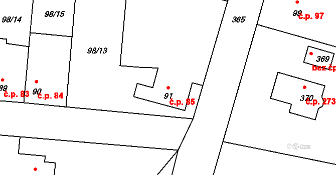 Chotoviny 85 na parcele st. 91 v KÚ Chotoviny, Katastrální mapa