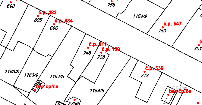 Heřmanův Městec 139 na parcele st. 738 v KÚ Heřmanův Městec, Katastrální mapa