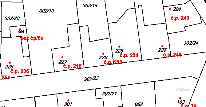 Rosice 222, Pardubice na parcele st. 226 v KÚ Rosice nad Labem, Katastrální mapa