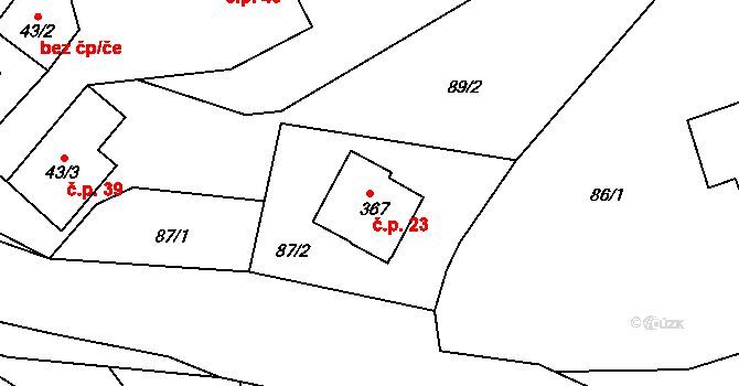 Hrabišín 23 na parcele st. 367 v KÚ Hrabišín, Katastrální mapa