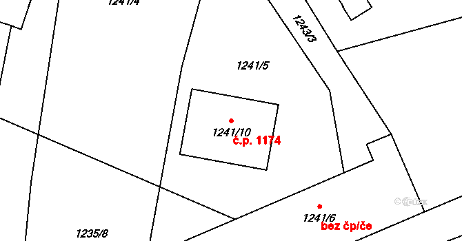 Dolní Chabry 1174, Praha na parcele st. 1241/10 v KÚ Dolní Chabry, Katastrální mapa