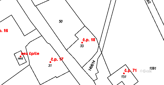 Heřmanice u Oder 18 na parcele st. 33 v KÚ Heřmanice u Oder, Katastrální mapa