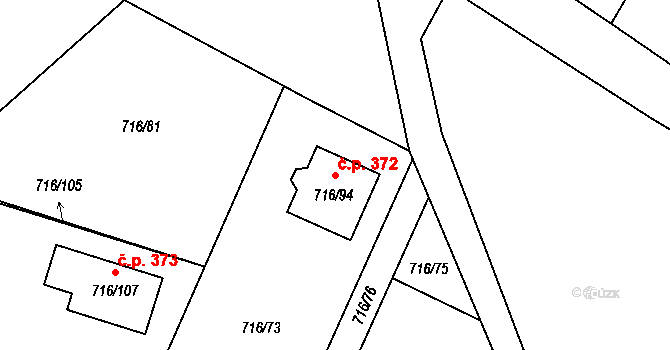 Černé Budy 372, Sázava na parcele st. 716/94 v KÚ Černé Budy, Katastrální mapa