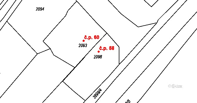 Josefovice 58, Klimkovice na parcele st. 2098 v KÚ Klimkovice, Katastrální mapa