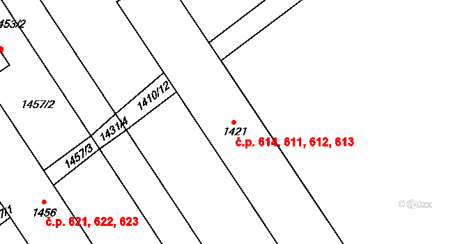 Butovice 611,612,613,614, Studénka na parcele st. 1421 v KÚ Butovice, Katastrální mapa