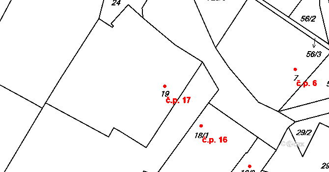 Vodice 17, Lhenice na parcele st. 19 v KÚ Vodice u Lhenic, Katastrální mapa