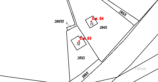 Hracholusky 53, Úlice na parcele st. 72 v KÚ Hracholusky nade Mží, Katastrální mapa