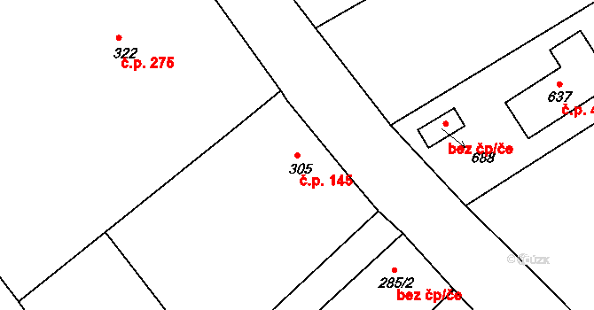 Merklín 145 na parcele st. 305 v KÚ Merklín u Přeštic, Katastrální mapa