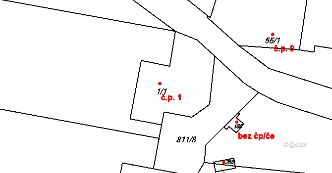 Telce 1, Peruc na parcele st. 1/1 v KÚ Telce, Katastrální mapa