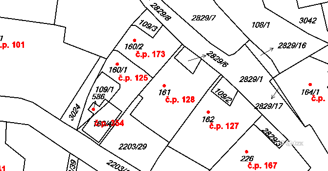 Štoky 128 na parcele st. 161 v KÚ Štoky, Katastrální mapa