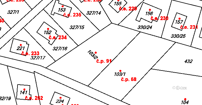 Klokočovská Lhotka 91, Klokočov na parcele st. 103/2 v KÚ Klokočov, Katastrální mapa