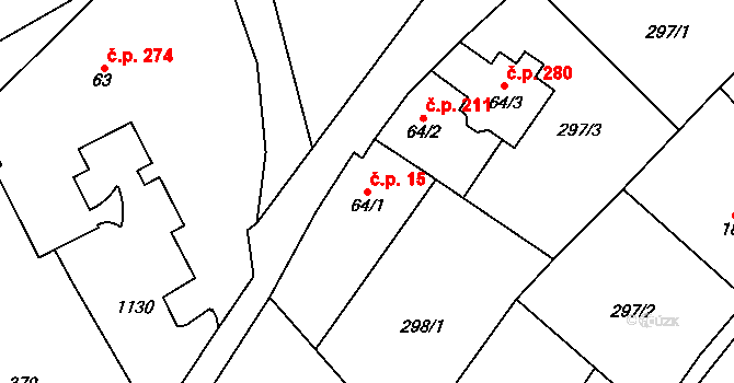 Horní Kostelec 15, Červený Kostelec na parcele st. 64/1 v KÚ Horní Kostelec, Katastrální mapa