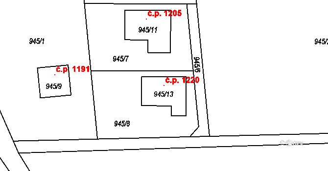 Bludovice 1220, Havířov na parcele st. 945/13 v KÚ Bludovice, Katastrální mapa