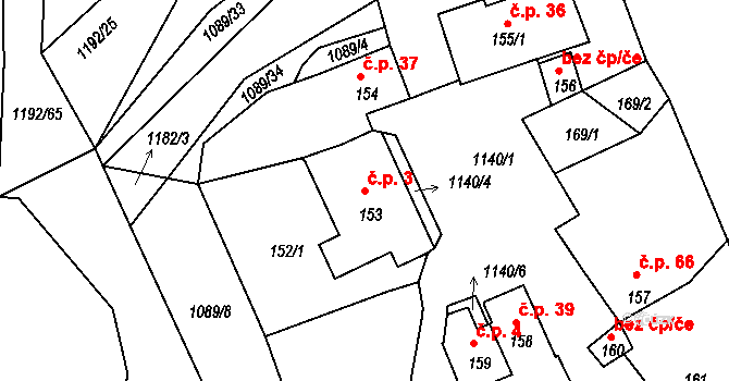 Štěnovice 3 na parcele st. 153 v KÚ Štěnovice, Katastrální mapa