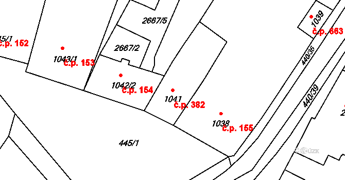 Koryčany 382 na parcele st. 1041 v KÚ Koryčany, Katastrální mapa