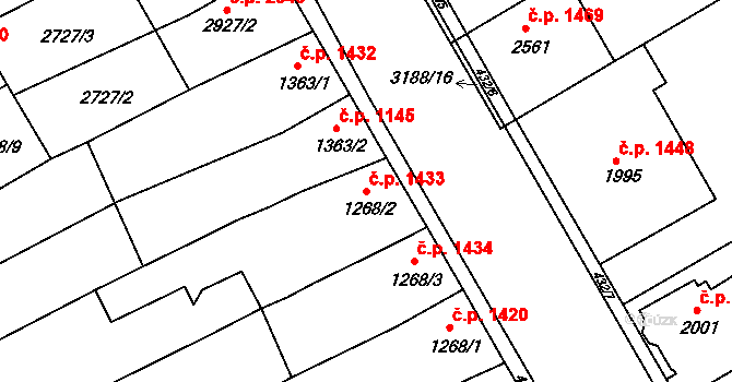 Kroměříž 1433 na parcele st. 1268/2 v KÚ Kroměříž, Katastrální mapa