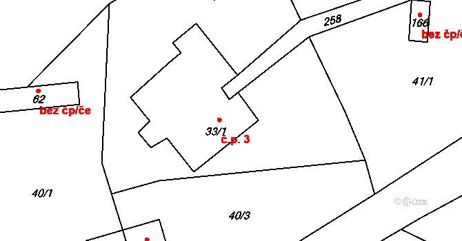 Ladín 3, Konice na parcele st. 33/1 v KÚ Ladín, Katastrální mapa