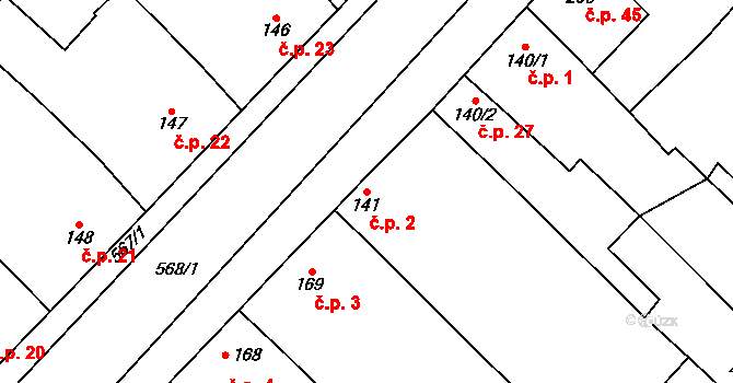 Otonovice 2, Hrubčice na parcele st. 141 v KÚ Hrubčice, Katastrální mapa
