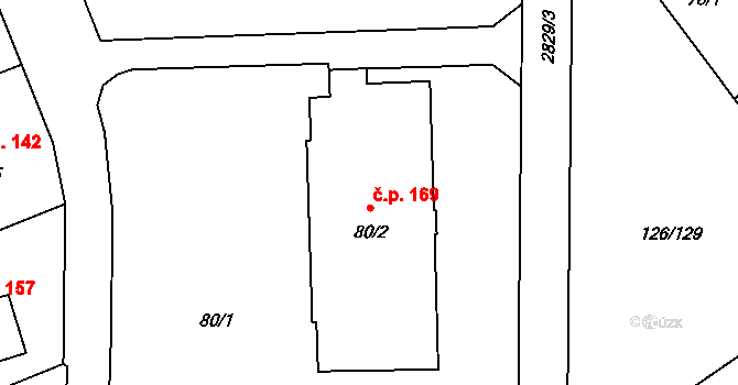 Branišovice 169 na parcele st. 80/2 v KÚ Branišovice, Katastrální mapa