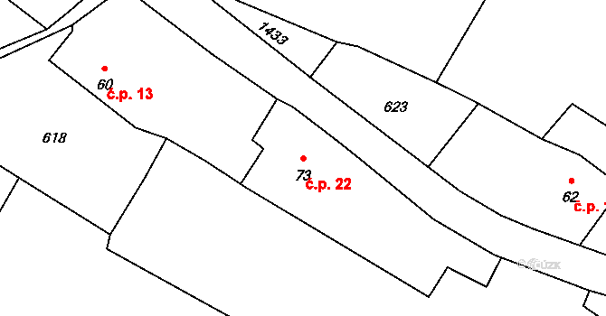 Řehenice 22 na parcele st. 73 v KÚ Malešín, Katastrální mapa