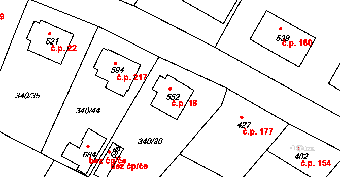 Držkov 18 na parcele st. 552 v KÚ Držkov, Katastrální mapa