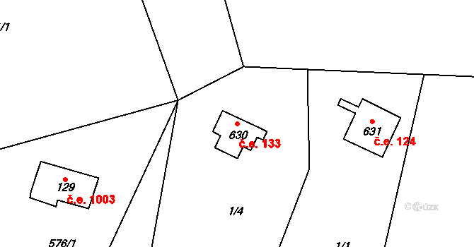 Horní Maxov 133, Lučany nad Nisou na parcele st. 630 v KÚ Horní Maxov, Katastrální mapa