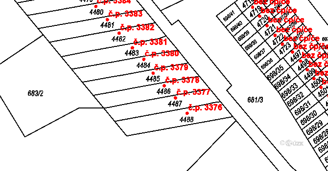 Jablonec nad Nisou 3378 na parcele st. 4486 v KÚ Jablonec nad Nisou, Katastrální mapa