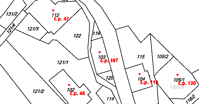 Rychnov 167, Verneřice na parcele st. 103 v KÚ Rychnov u Verneřic, Katastrální mapa