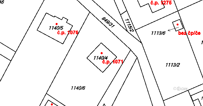 Vratimov 1071 na parcele st. 1140/4 v KÚ Vratimov, Katastrální mapa