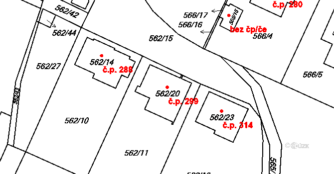 Tetčice 299 na parcele st. 562/20 v KÚ Tetčice, Katastrální mapa