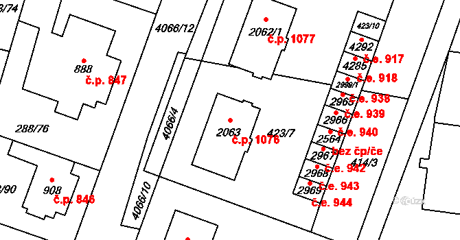 Kyjov 1076 na parcele st. 2063 v KÚ Kyjov, Katastrální mapa
