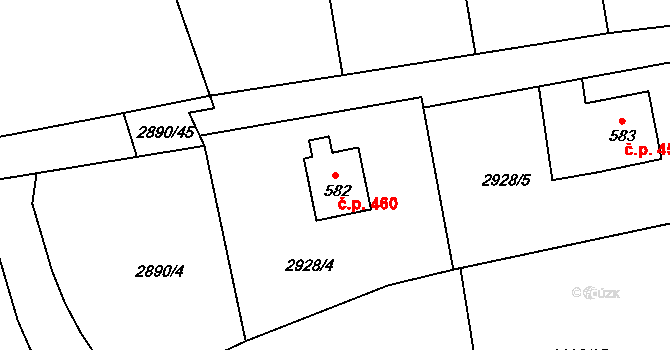 Kozlovice 460 na parcele st. 582 v KÚ Kozlovice, Katastrální mapa