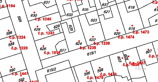 Kročehlavy 1238, Kladno na parcele st. 624 v KÚ Kročehlavy, Katastrální mapa