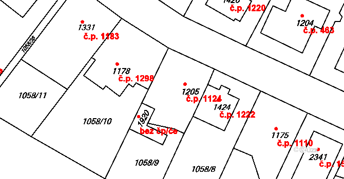 Český Brod 1124 na parcele st. 1205 v KÚ Český Brod, Katastrální mapa