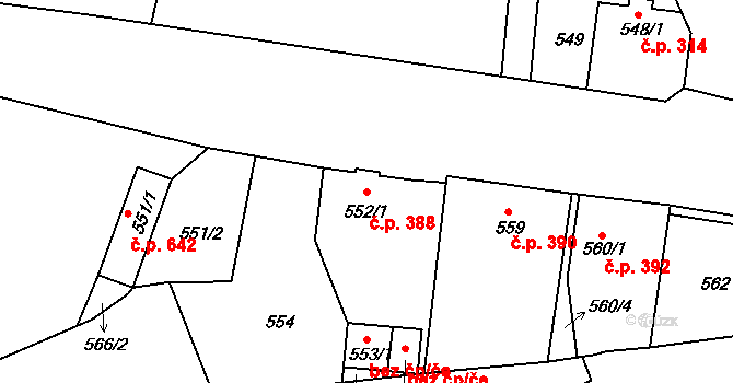 Hrádek nad Nisou 388 na parcele st. 552/1 v KÚ Hrádek nad Nisou, Katastrální mapa
