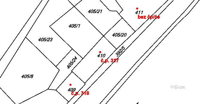 Děčín IV-Podmokly 317, Děčín na parcele st. 410/3 v KÚ Podmokly, Katastrální mapa