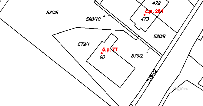 Osík 77 na parcele st. 90 v KÚ Osík, Katastrální mapa