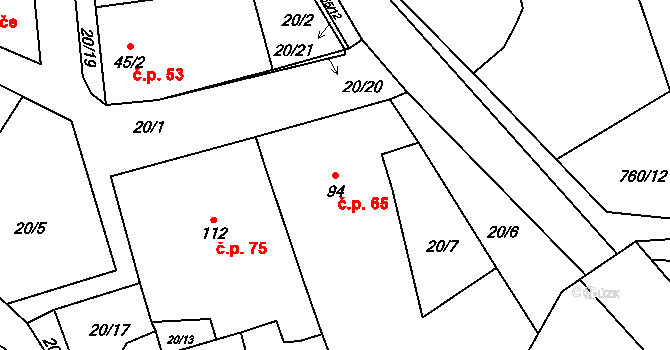 Libosváry 65, Loukov na parcele st. 94 v KÚ Libosváry u Bystřice pod Hostýnem, Katastrální mapa