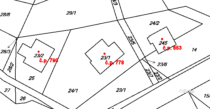 Hrabačov 778, Jilemnice na parcele st. 23/1 v KÚ Hrabačov, Katastrální mapa