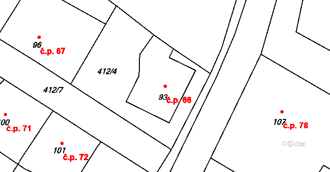 Bučina 66 na parcele st. 93 v KÚ Bučina, Katastrální mapa