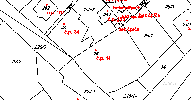 Polabec 14, Poděbrady na parcele st. 16 v KÚ Polabec, Katastrální mapa